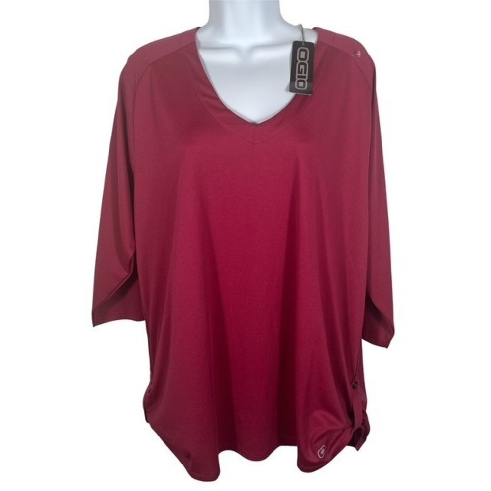 OGIO Womens Sz L V-Neck Top 3/4 Sleeves Gravitage Tee Maroon Lightweight NWT1741
